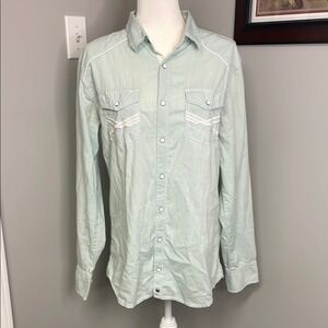Buckle Black Standard fit button down shirt mint green pearl Snap Size Large Men